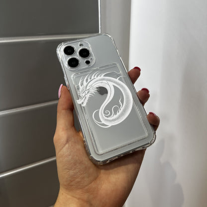 Dragon Card Holder Clear Phone Case for iPhone 17 16 15 14 13 12 11 11 Pro Max Mini 7 8 XR XS X Wallet Shockproof Phone Cover Custom Name