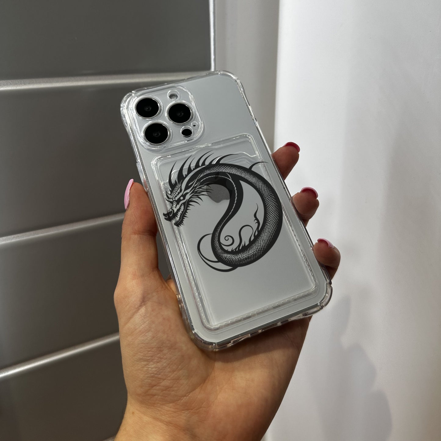 Dragon Card Holder Phone Case for iPhone 15 14 13 12 11 11 Pro Max Mini 7 8 XR XS X Wallet Shockproof Phone Cover with Customised Name