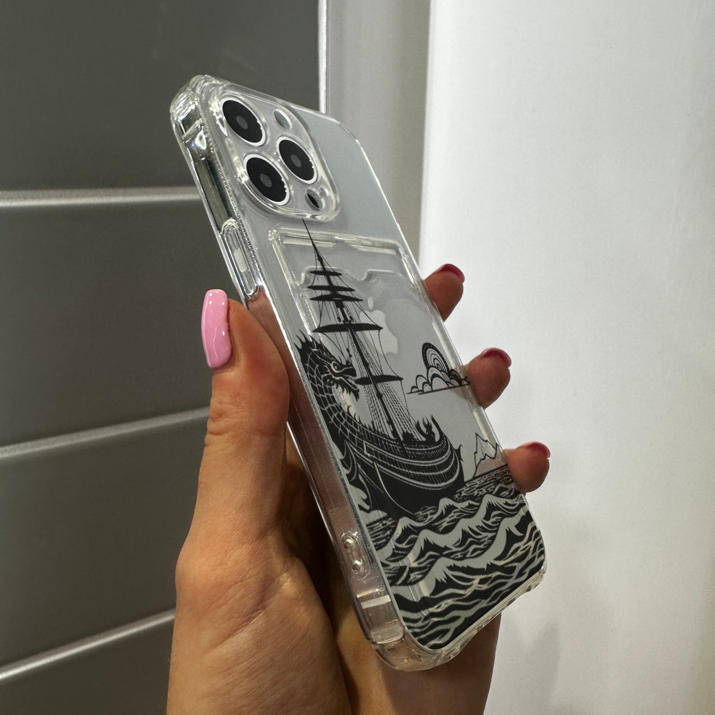 Ship Dragon Sea Card Holder Phone Case for iPhone 15 14 13 12 11 11 Pro Max Mini 7 8 XR XS X Shockproof Phone Cover with Customised Name