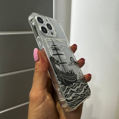 Ship Dragon Sea Card Holder Phone Case for iPhone 15 14 13 12 11 11 Pro Max Mini 7 8 XR XS X Shockproof Phone Cover with Customised Name
