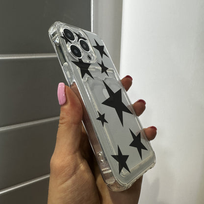 Star Print Card Holder Phone Case for iPhone 17 16 15 14 13 12 11 11 Pro Max Mini 7 8 XR X Wallet Shockproof Phone Cover with Custom Name
