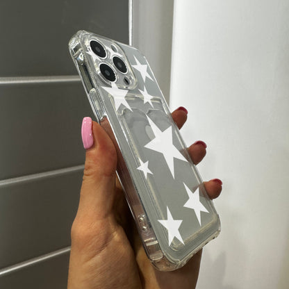 White Star Card Holder Clear Phone Case for iPhone 17 16 15 14 13 12 11 11 Pro Max Mini 7 8 XR XS X Shockproof Phone Cover Customised Name