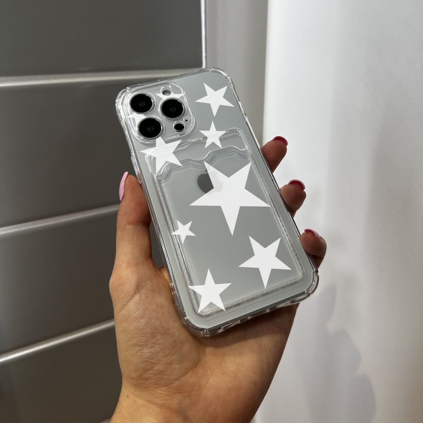 White Star Card Holder Clear Phone Case for iPhone 17 16 15 14 13 12 11 11 Pro Max Mini 7 8 XR XS X Shockproof Phone Cover Customised Name