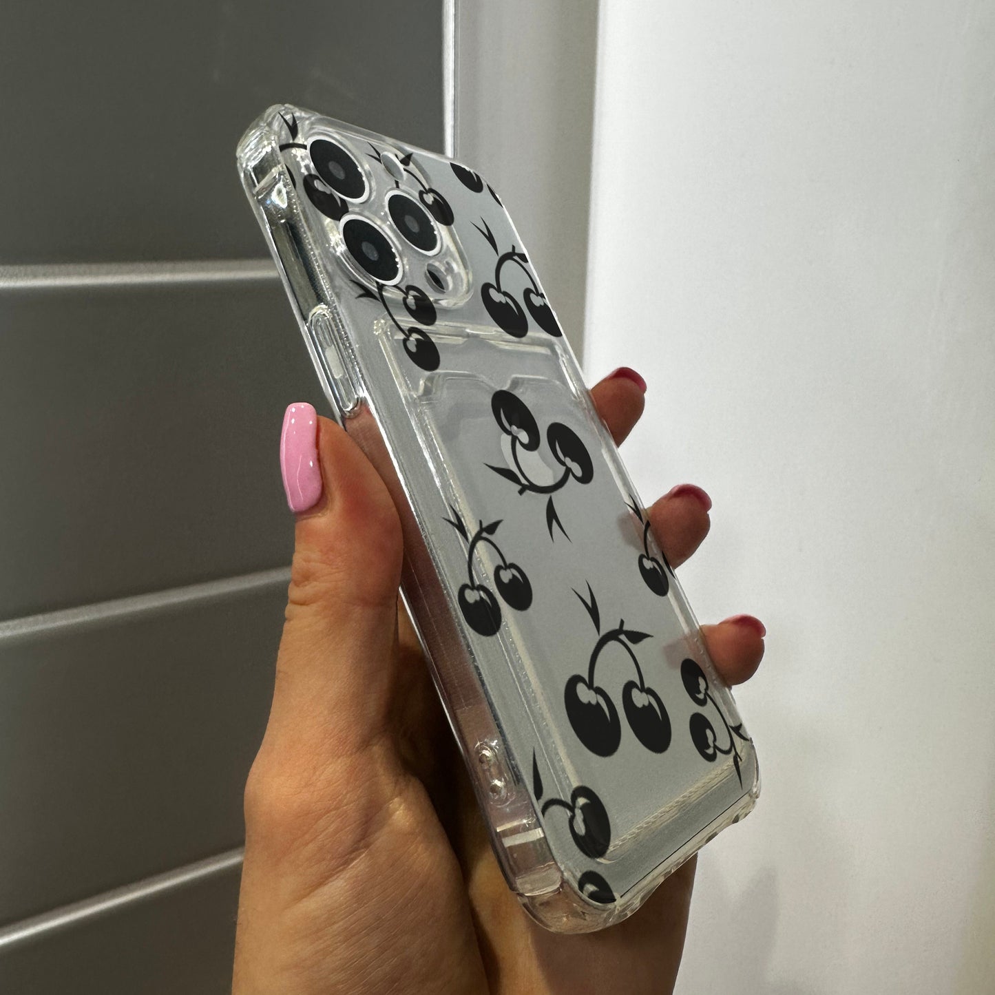 Cherry Print Card Holder Phone Case for iPhone 17 16 15 14 13 12 11 11 Pro Max Mini 7 8 XR XS X Wallet Shockproof Phone Cover Custom Name