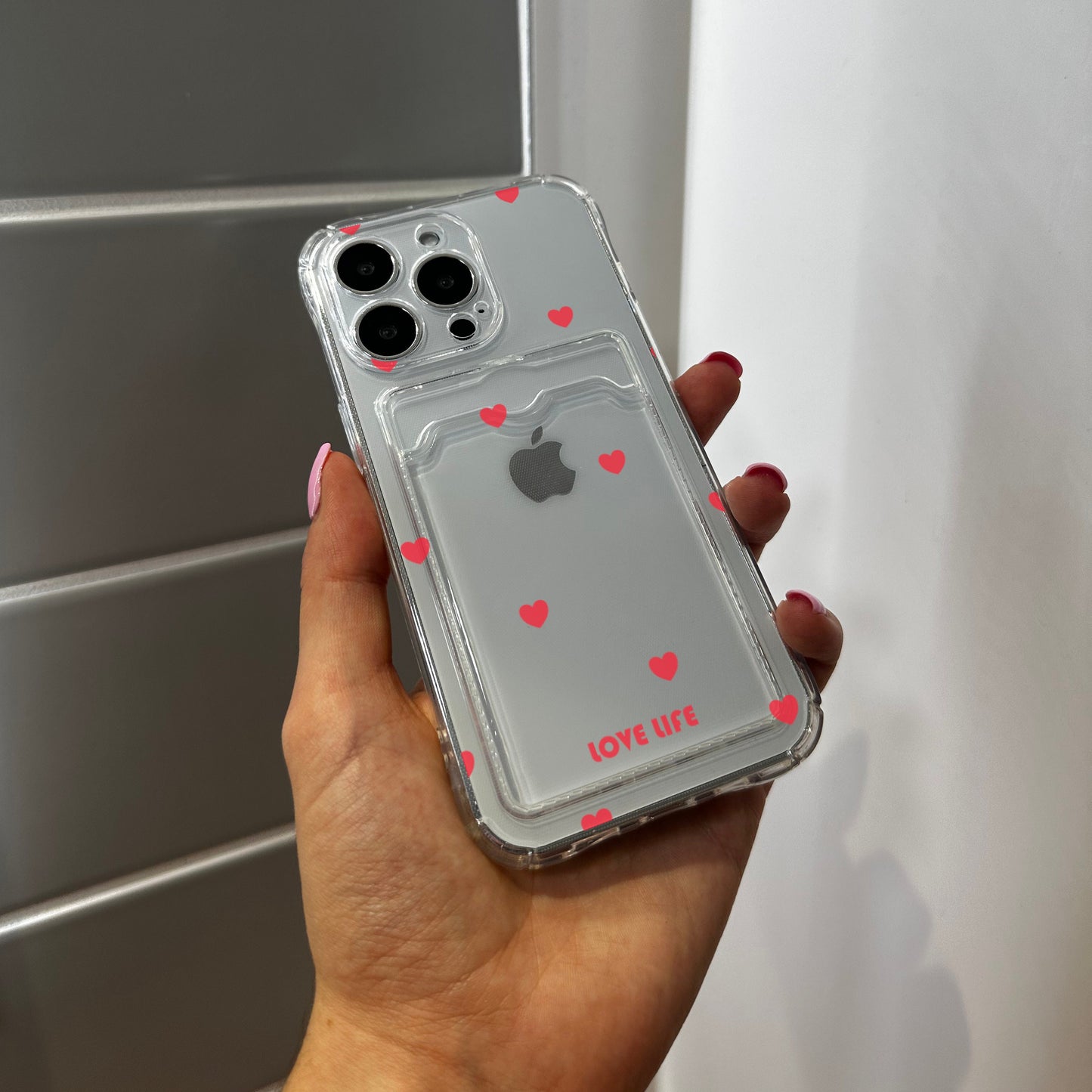 Red Heart Cute Card Holder Phone Case for iPhone 17 16 15 14 13 12 11 11 Pro Max Mini 7 8 XR XS X Shockproof Phone Cover with Custom Name