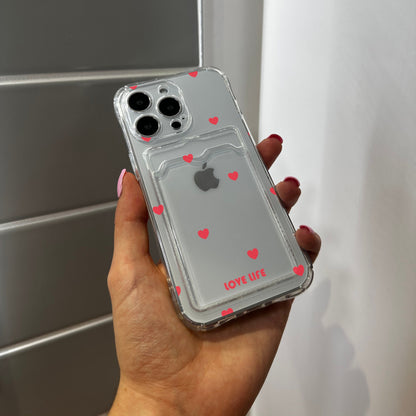 Red Heart Cute Card Holder Phone Case for iPhone 17 16 15 14 13 12 11 11 Pro Max Mini 7 8 XR XS X Shockproof Phone Cover with Custom Name