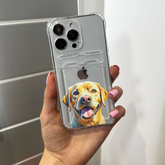 Labrador Dog Card Holder Phone Case for iPhone 15 14 13 12 11 11 Pro Max Mini 7 8 XR XS X Wallet Shockproof Phone Cover with Customised Name