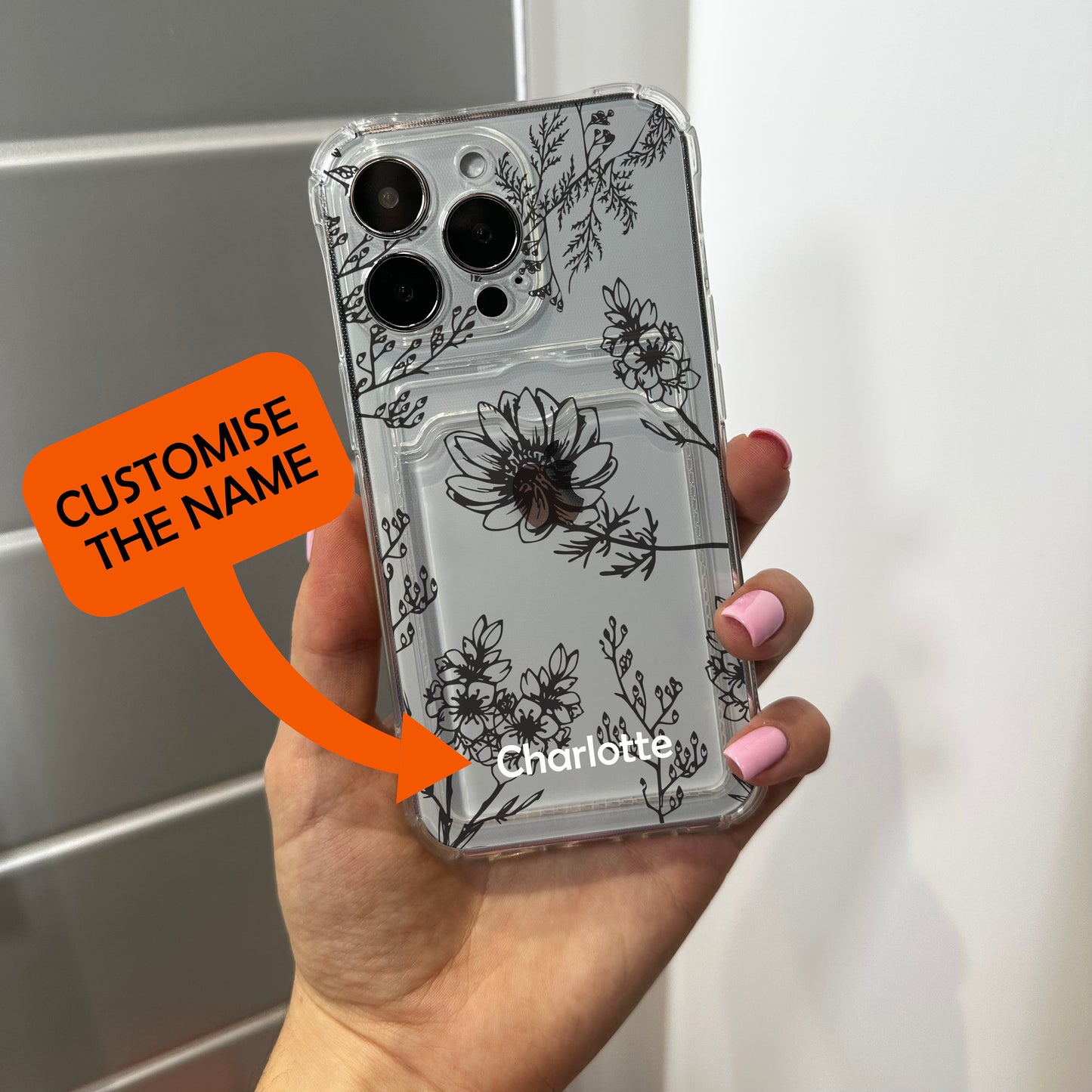 Floral Card Holder Phone Case for iPhone 17 16 15 14 13 12 11 11 Pro Max Mini 7 8 XR XS X Wallet Shockproof Phone Cover with Customised Name