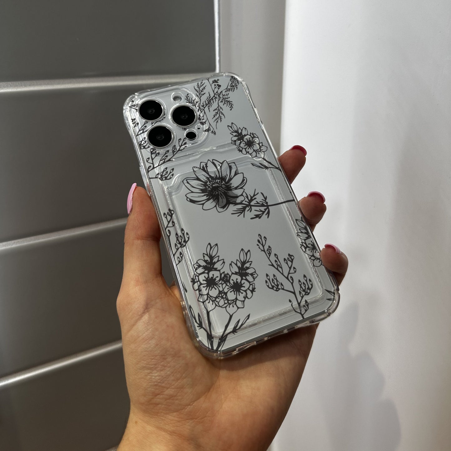 Floral Card Holder Phone Case for iPhone 17 16 15 14 13 12 11 11 Pro Max Mini 7 8 XR XS X Wallet Shockproof Phone Cover with Customised Name