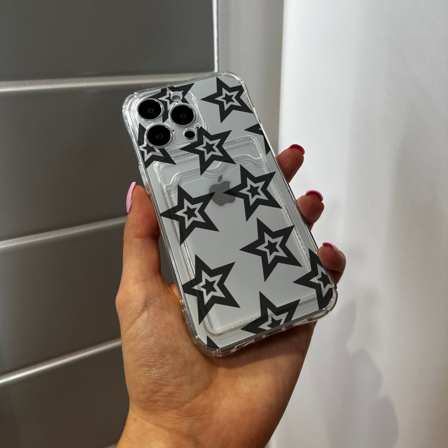 Star Pattern Card Holder Phone Case for iPhone 15 14 13 12 11 11 Pro Max Mini 7 8 XR XS X Wallet Shockproof Phone Cover with Customised Name