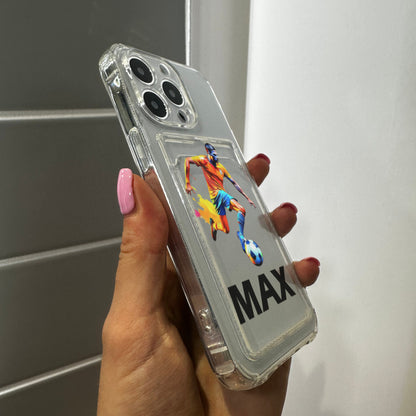Personalised Football Card Holder Phone Case for iPhone 15 14 13 12 11 11 Pro Max Mini 7 8 XR XS X Shockproof Phone Cover Great Gift