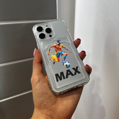 Personalised Football Card Holder Phone Case for iPhone 15 14 13 12 11 11 Pro Max Mini 7 8 XR XS X Shockproof Phone Cover Great Gift