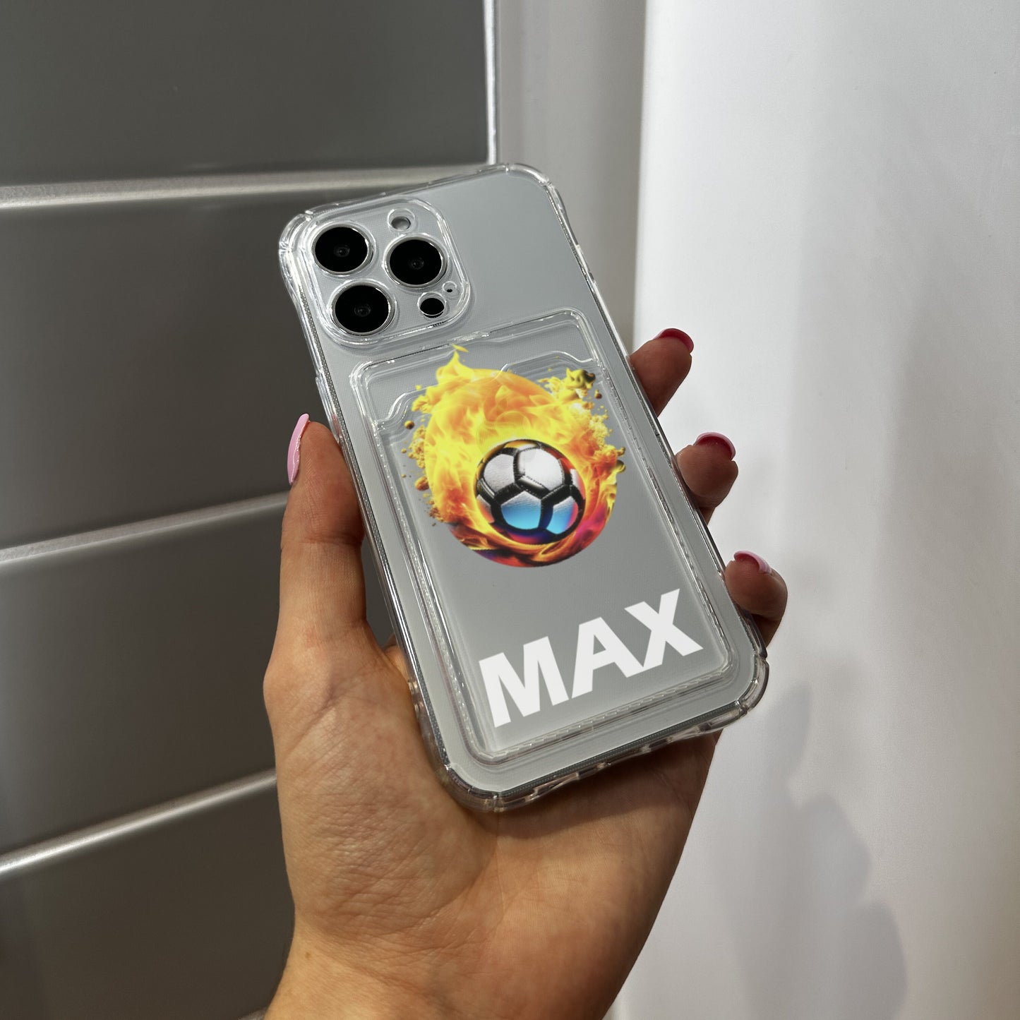 Personalised Football Card Holder Phone Case for iPhone 15 14 13 12 11 11 Pro Max Mini 7 8 XR XS X Shockproof Phone Cover Great Gift