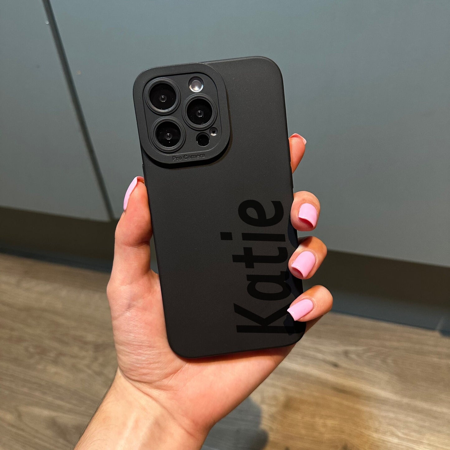 Black Personalised Name Phone Case for iPhone 15 14 13 12 11 11 Pro Max Mini 7 8 XR XS X Shockproof Phone Cover with Customised Name