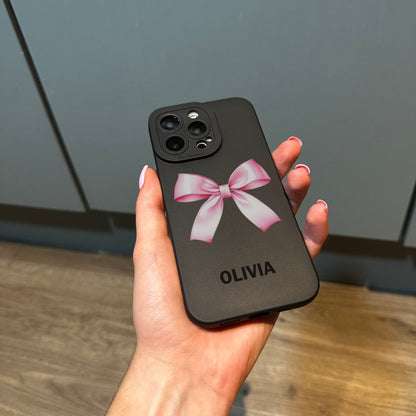 Personalised Name Pink Bow Phone Case with Modern Name for iPhone 17 16 15 14 13 12 11 11 Pro Max Mini 7 8 XR XS X Shockproof Cover Ribbon