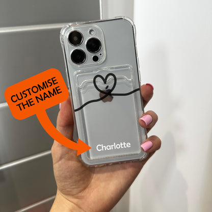 Personalised Heart Card Holder Phone Case for iPhone 15 14 13 12 11 11 Pro Max Mini 7 8 XR XS X Shockproof Phone Cover with Customised Name