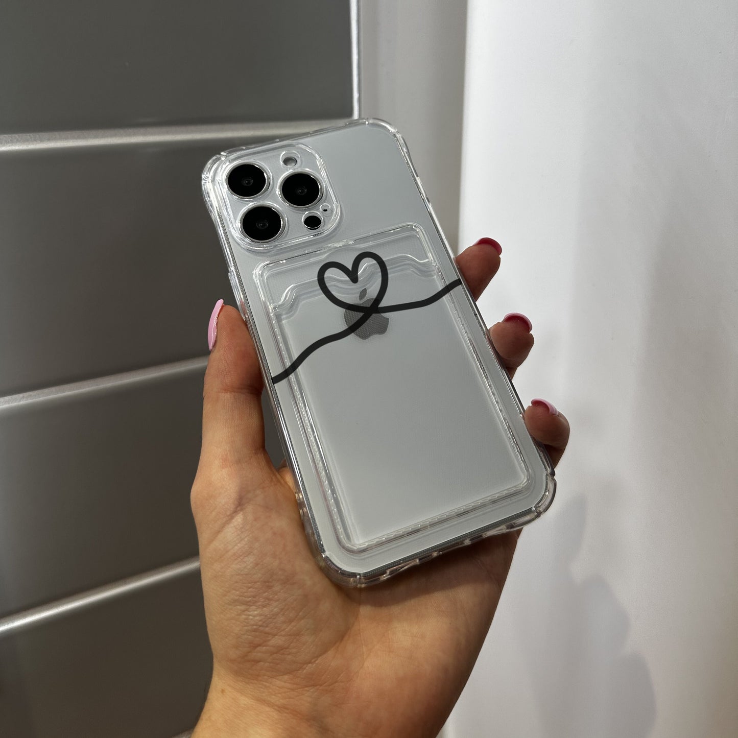 Personalised Heart Card Holder Phone Case for iPhone 15 14 13 12 11 11 Pro Max Mini 7 8 XR XS X Shockproof Phone Cover with Customised Name