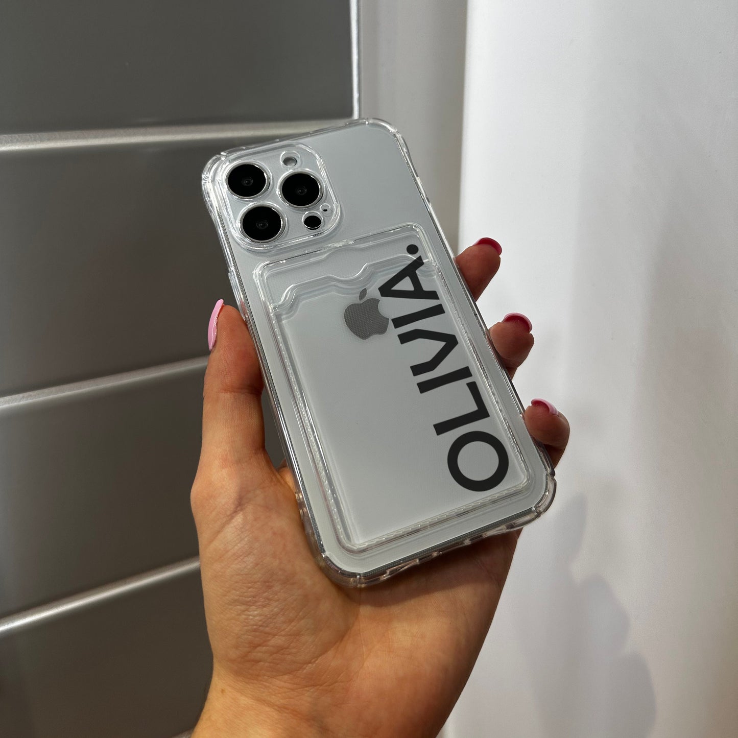 Personalised Name Clear Card Holder Phone Case for iPhone 15 14 13 12 11 11 Pro Max Mini 7 8 XR XS X Shockproof Phone Cover