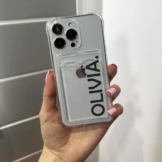 Personalised Name Clear Card Holder Phone Case for iPhone 15 14 13 12 11 11 Pro Max Mini 7 8 XR XS X Shockproof Phone Cover