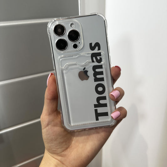 Personalised Name Clear Card Holder Phone Case for iPhone 15 14 13 12 11 11 Pro Max Mini 7 8 XR XS X Shockproof Phone Cover