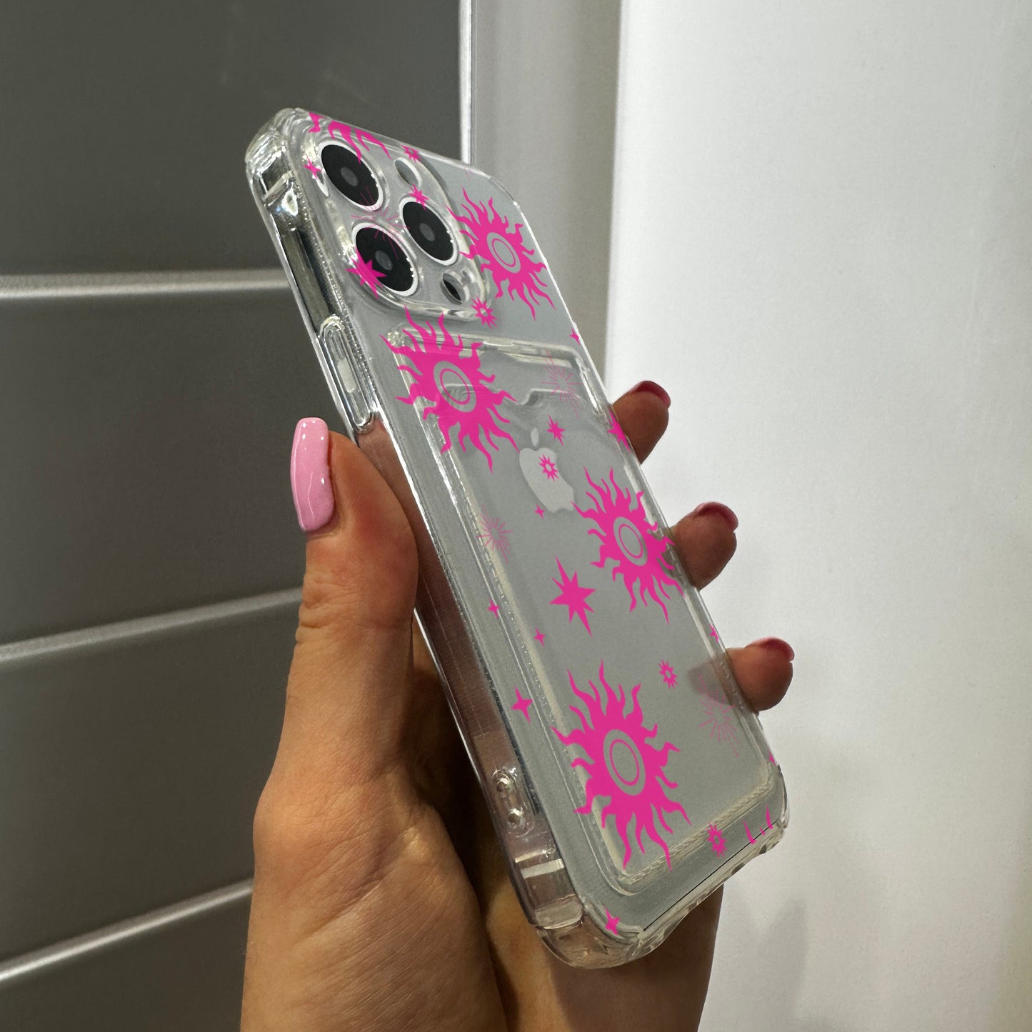 Pink Clear Card Holder Phone Case for iPhone 17 16 15 14 13 12 11 11 Pro Max Mini 7 8 XR XS X Wallet Shockproof Phone Cover with Custom Name