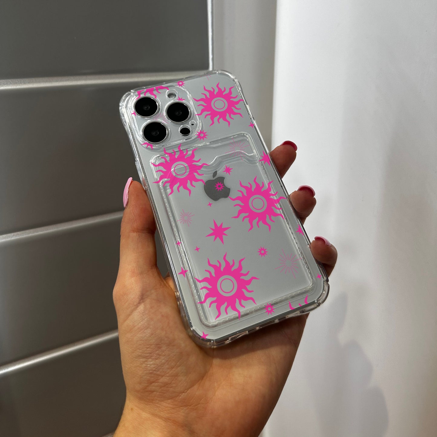 Pink Clear Card Holder Phone Case for iPhone 17 16 15 14 13 12 11 11 Pro Max Mini 7 8 XR XS X Wallet Shockproof Phone Cover with Custom Name