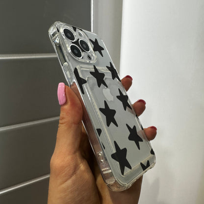 Star Clear Card Holder Phone Case for iPhone 17 16 15 14 13 12 11 11 Pro Max Mini 7 8 XR XS X Wallet Shockproof Phone Cover Customised Name
