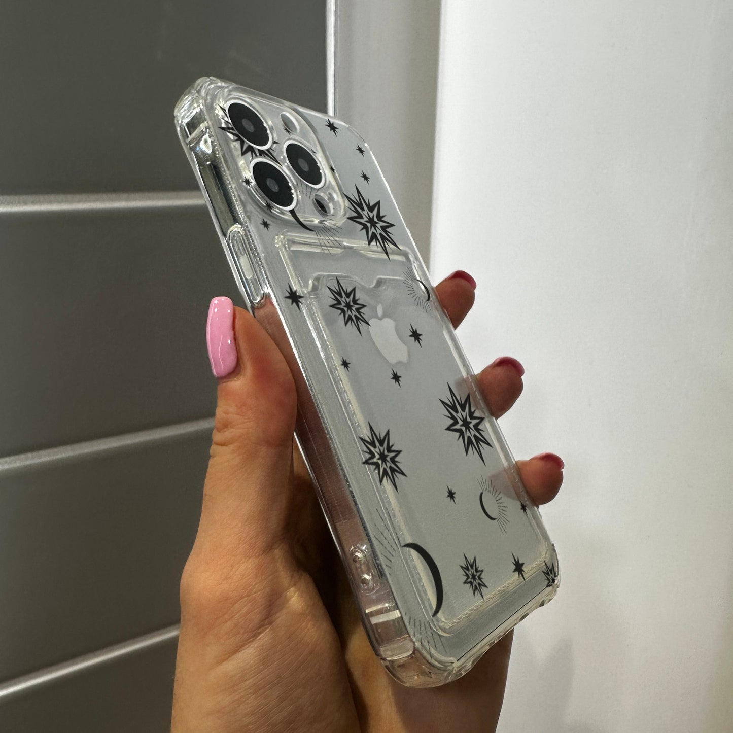 Cosmic Star Card Holder Phone Case for iPhone 17 16 15 14 13 12 11 11 Pro Max Mini 7 8 XR XS X Wallet Shockproof Phone Cover Customised Name