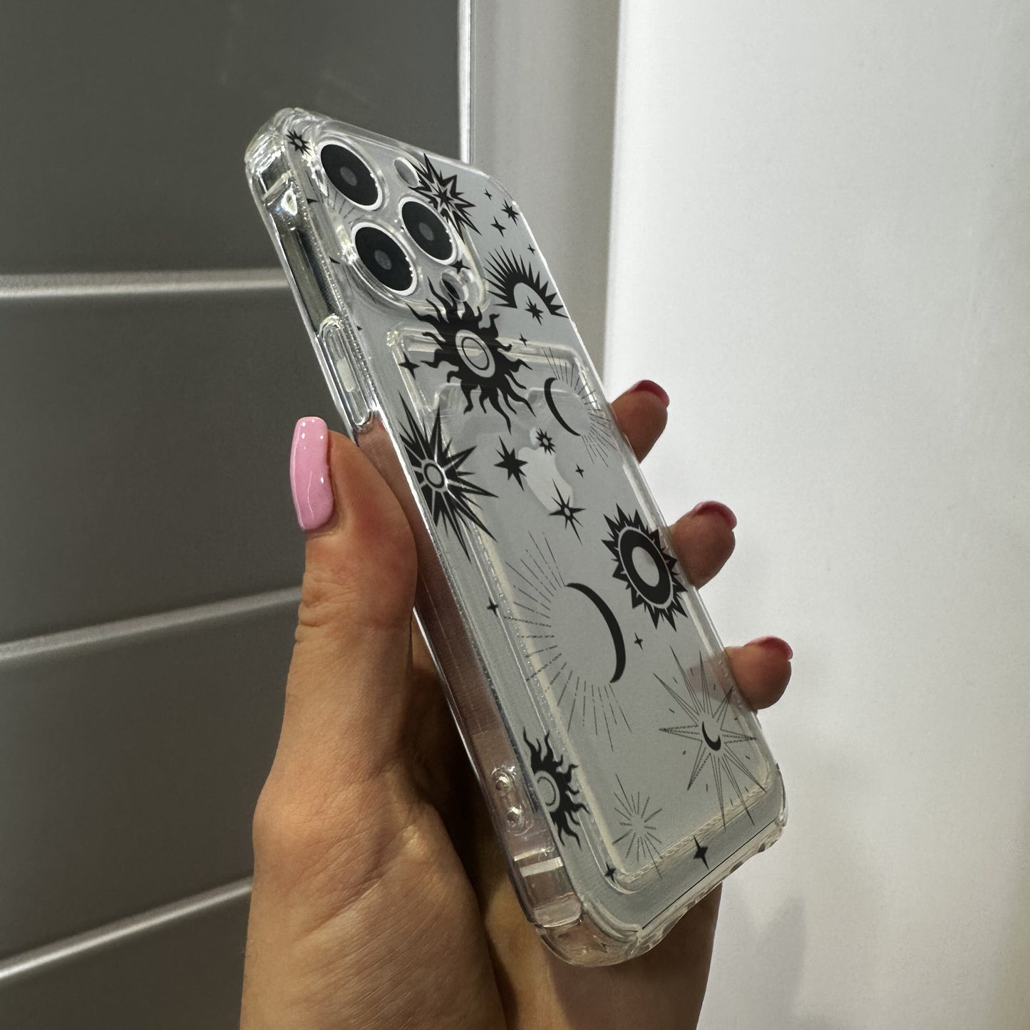 Cosmic Sun Card Holder Phone Case for iPhone 17 16 15 14 13 12 11 11 Pro Max Mini 7 8 XR XS X Wallet Shockproof Phone Cover with Custom Name