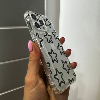 Black Star Clear Card Holder Phone Case for iPhone 15 14 13 12 11 11 Pro Max Mini 7 8 XR XS X Shockproof Phone Cover with Customised Name