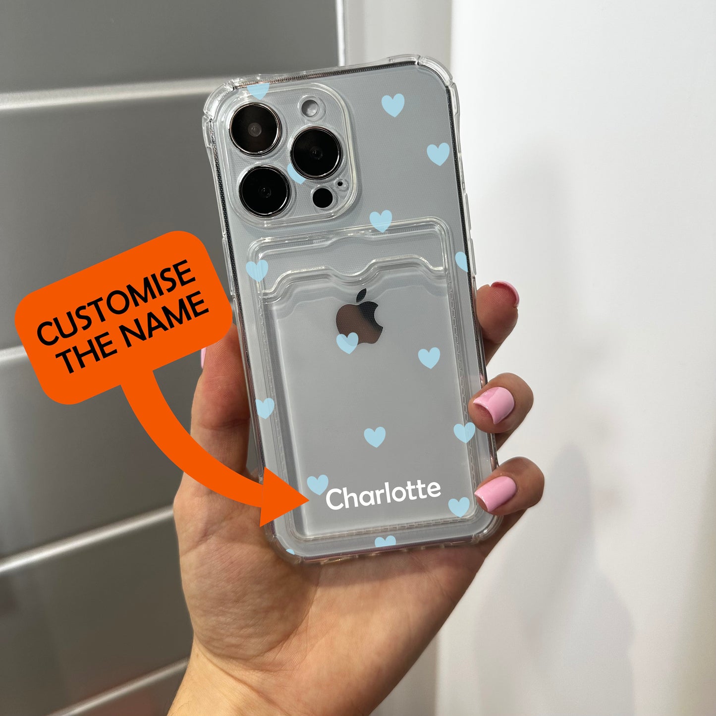 Clear Cute Card Holder Phone Case for iPhone 17 16 15 14 13 12 11 11 Pro Max Mini 7 8 XR XS X Wallet Shockproof Phone Cover Customised Name