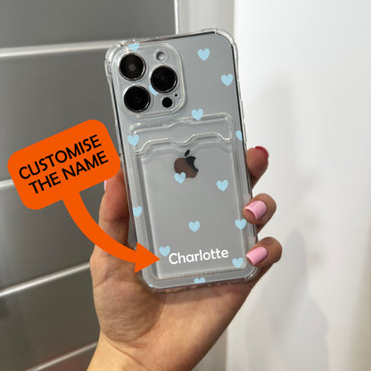 Clear Cute Card Holder Phone Case for iPhone 17 16 15 14 13 12 11 11 Pro Max Mini 7 8 XR XS X Wallet Shockproof Phone Cover Customised Name