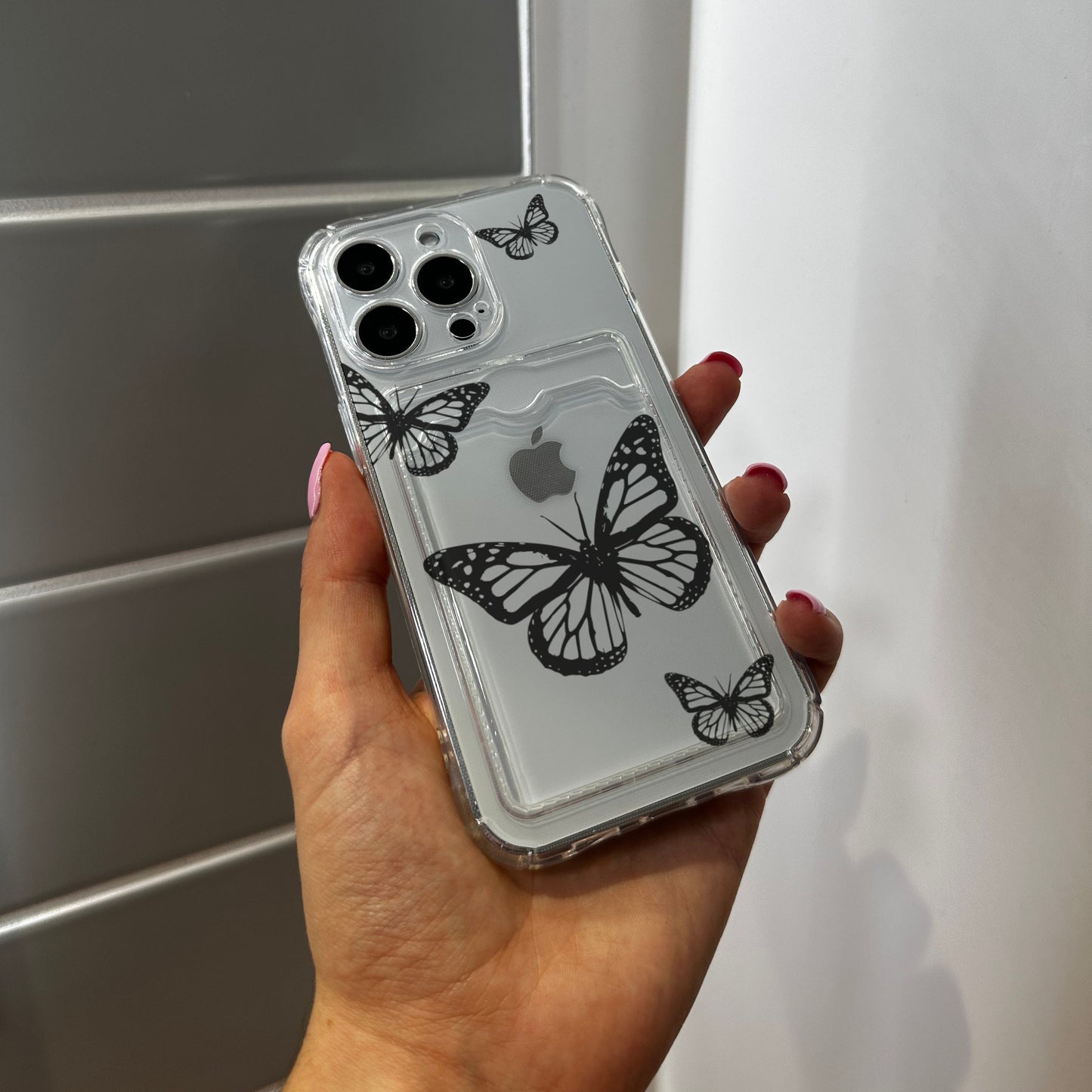 Butterfy Card Holder Phone Case for iPhone 17 16 15 14 13 12 11 11 Pro Max Mini 7 8 XR XS X Wallet Shockproof Phone Cover Customised Name