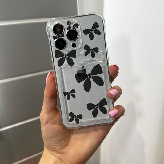 Card Holder Bow Clear Phone Case for iPhone 15 14 13 12 11 11 Pro Max Mini 7 8 XR XS X Wallet Shockproof Phone Cover