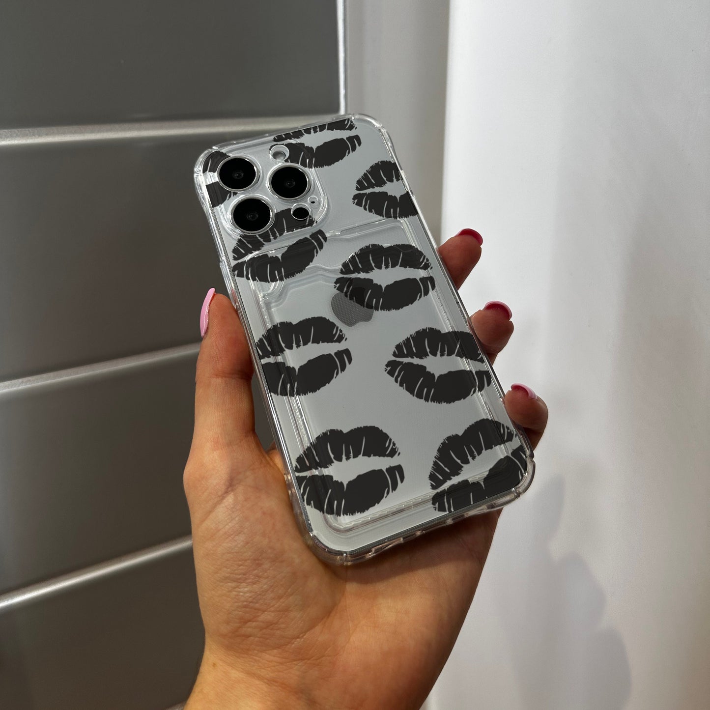 Lip Kiss Card Holder Phone Case for iPhone 17 16 15 14 13 12 11 11 Pro Max Mini 7 8 XR XS X Wallet Shockproof Phone Cover with Custom Name