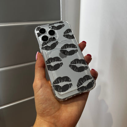 Lip Kiss Card Holder Phone Case for iPhone 17 16 15 14 13 12 11 11 Pro Max Mini 7 8 XR XS X Wallet Shockproof Phone Cover with Custom Name
