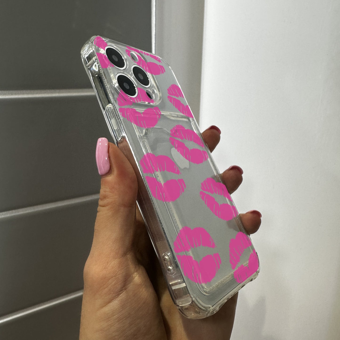 Pink Lips Card Holder Phone Case for iPhone 17 16 15 14 13 12 11 11 Pro Max Mini 7 8 XR XS X Wallet Shockproof Phone Cover with Custom Name