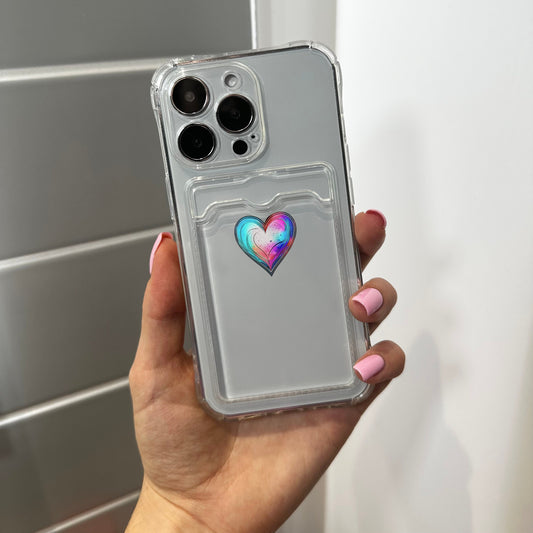 Heart Card Holder Clear Phone Case for iPhone 15 14 13 12 11 11 Pro Max Mini 7 8 XR XS X Wallet Shockproof Phone Cover with Customised Name