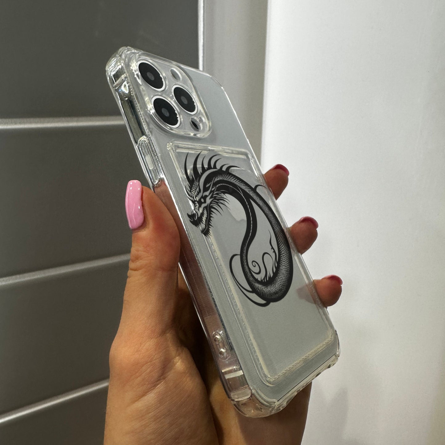 Dragon Card Holder Phone Case for iPhone 15 14 13 12 11 11 Pro Max Mini 7 8 XR XS X Wallet Shockproof Phone Cover with Customised Name