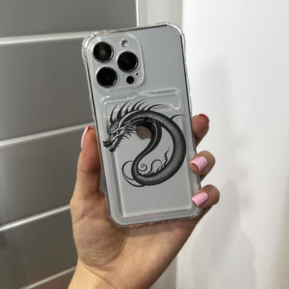 Dragon Card Holder Phone Case for iPhone 15 14 13 12 11 11 Pro Max Mini 7 8 XR XS X Wallet Shockproof Phone Cover with Customised Name