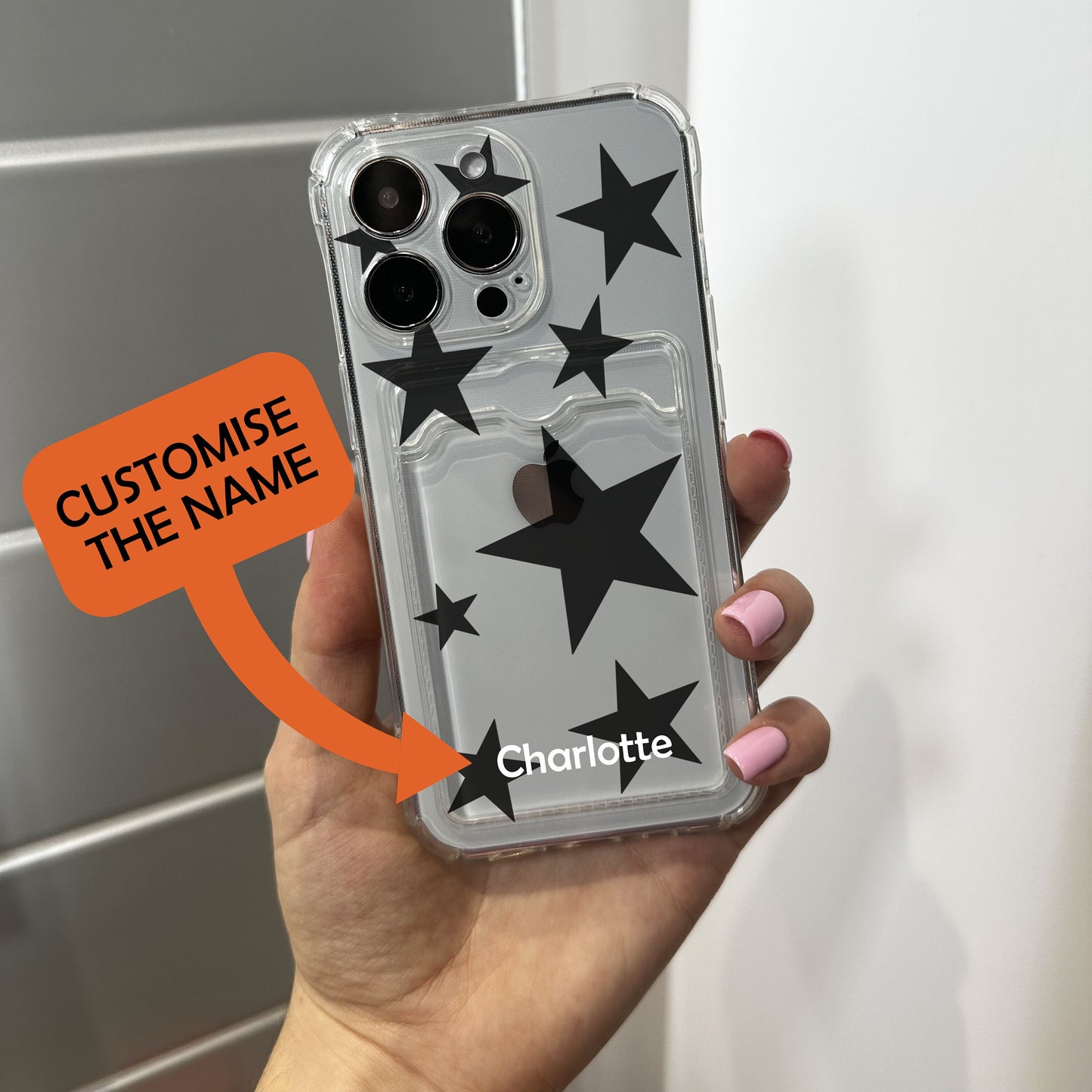 Star Print Card Holder Phone Case for iPhone 17 16 15 14 13 12 11 11 Pro Max Mini 7 8 XR X Wallet Shockproof Phone Cover with Custom Name