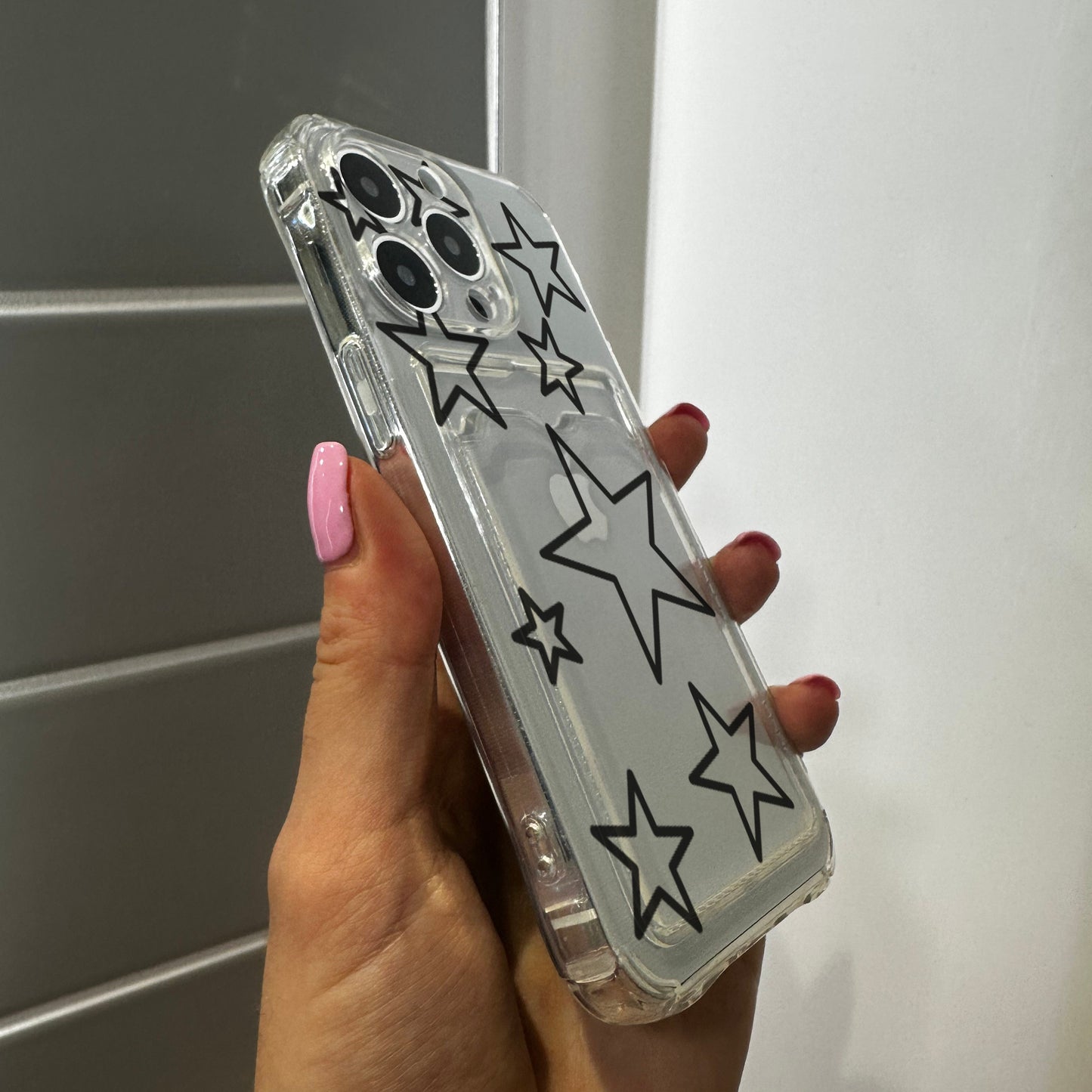 Star Card Holder Clear Phone Case for iPhone 17 16 15 14 13 12 11 11 Pro Max Mini 7 8 XR X Wallet Shockproof Phone Cover with Custom Name