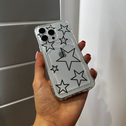 Star Card Holder Clear Phone Case for iPhone 17 16 15 14 13 12 11 11 Pro Max Mini 7 8 XR X Wallet Shockproof Phone Cover with Custom Name