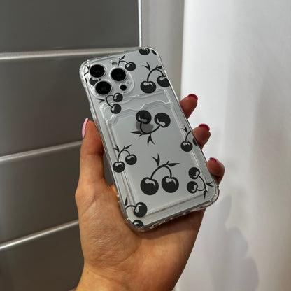 Cherry Print Card Holder Phone Case for iPhone 17 16 15 14 13 12 11 11 Pro Max Mini 7 8 XR XS X Wallet Shockproof Phone Cover Custom Name