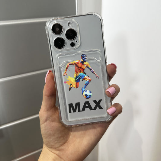 Personalised Football Card Holder Phone Case for iPhone 15 14 13 12 11 11 Pro Max Mini 7 8 XR XS X Shockproof Phone Cover Great Gift