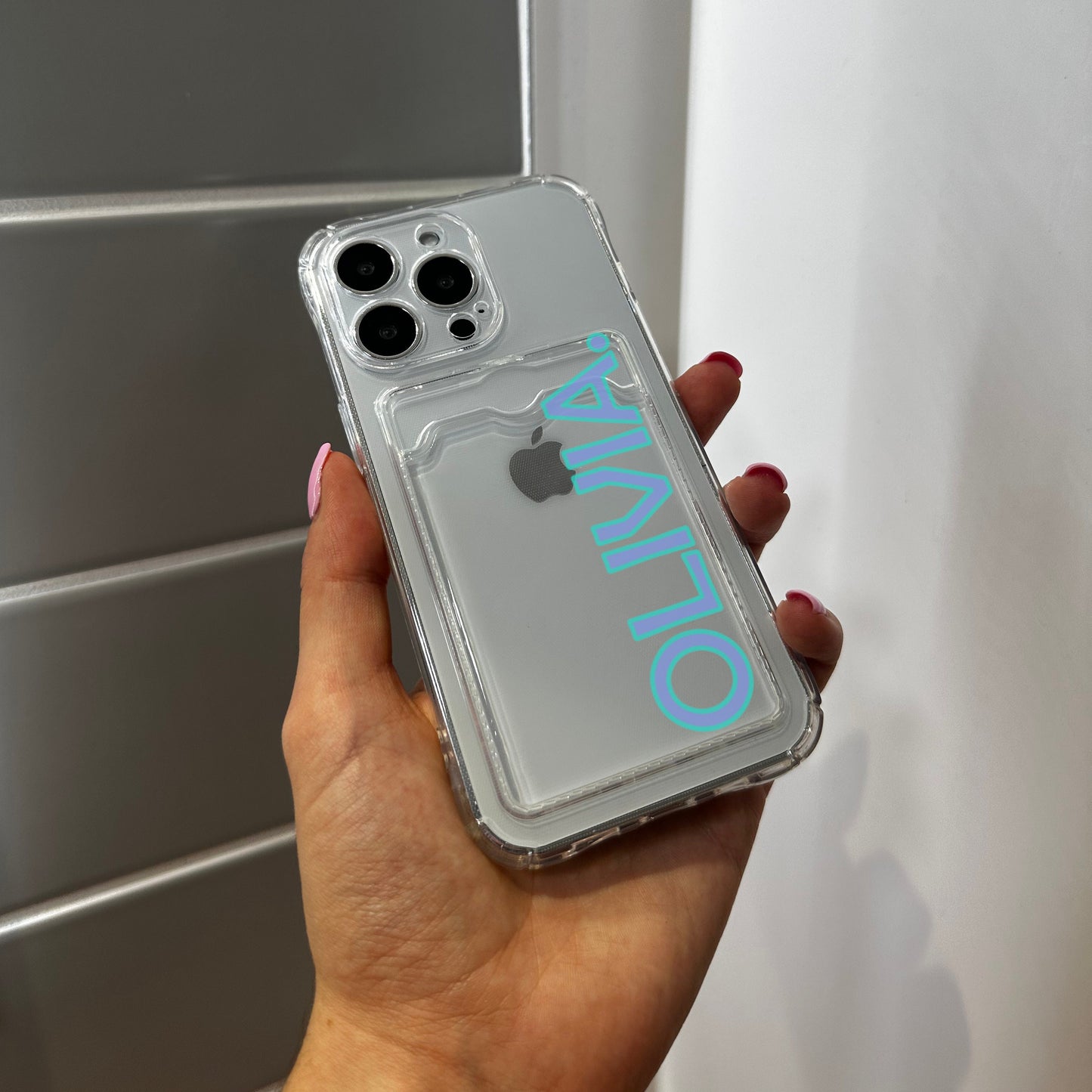 Personalised Name Card Holder Phone Case with Modern Name for iPhone 15 14 13 12 11 11 Pro Max Mini 7 8 XR XS X Shockproof Phone Cover