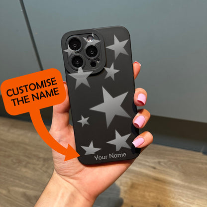 Silver Star Black Phone Case for iPhone 15 14 13 12 11 11 Pro Max Mini 7 8 XR XS X Shockproof Phone Cover with Customised Name