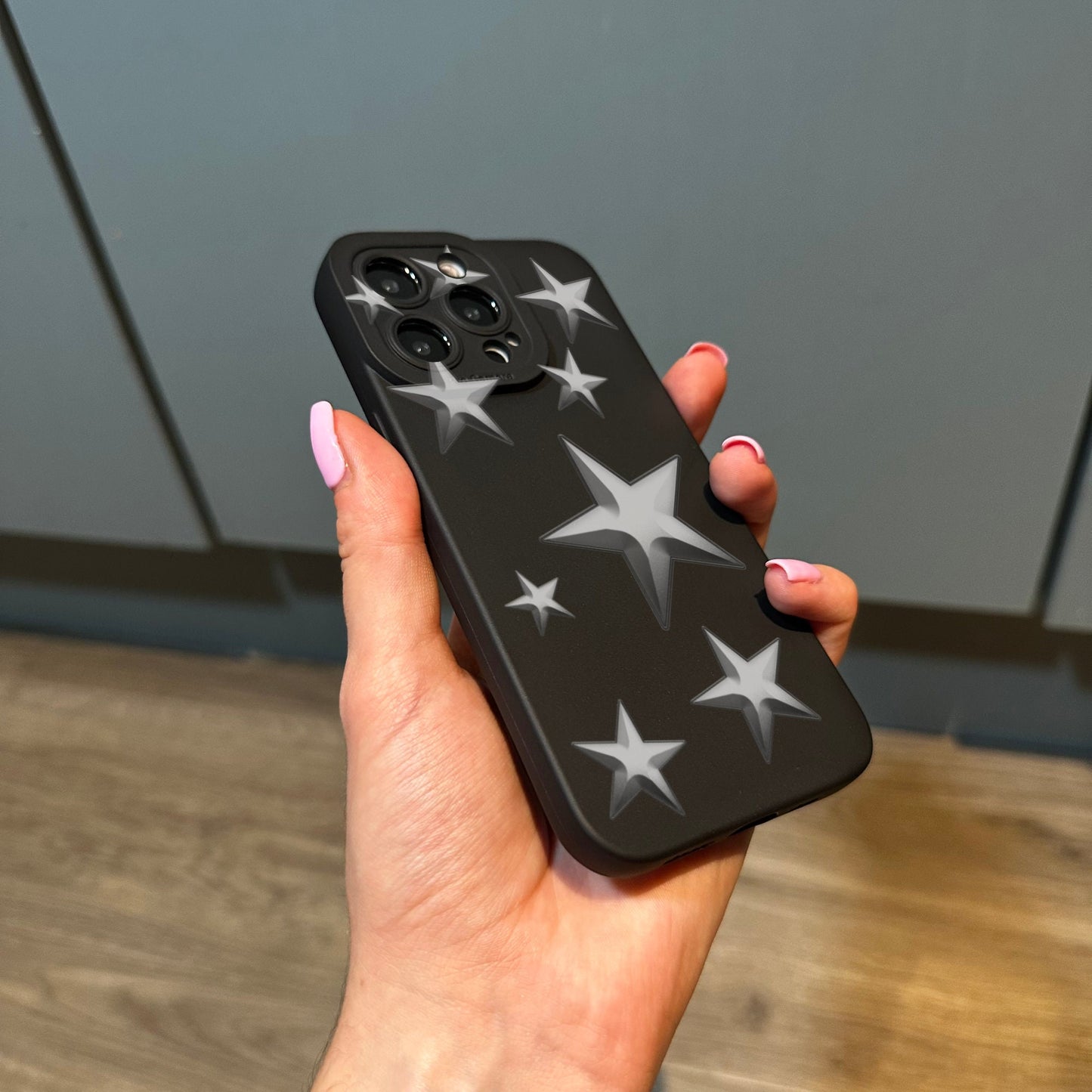 Silver Star Print Phone Case for iPhone 15 14 13 12 11 11 Pro Max Mini 7 8 XR XS X Shockproof Phone Cover with Customised Name