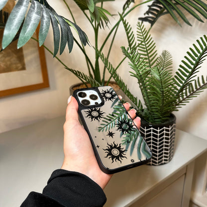 Sun and Star Mirror Phone Case for iPhone 15 14 13 12 11 11 Pro Max Mini 7 8 XR XS X Shockproof Phone Cover for Make Up with Customised Name