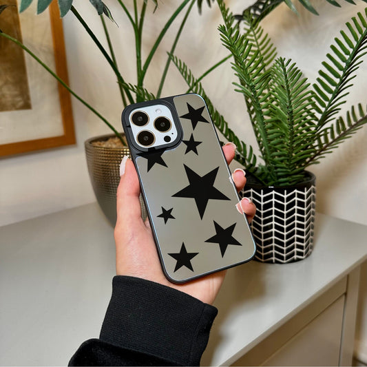 Black Star Mirror Phone Case for iPhone 15 14 13 12 11 11 Pro Max Mini 7 8 XR XS X Shockproof Phone Cover for Make Up with Customised Name
